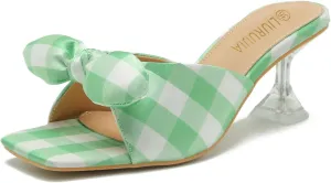 LIURUIJIA Bow Tie kitten heel sandals for women Mule Sandals Slingback Square Open Toe Low Wedding Heels Backless Slip On Slide Summer Cute Wedding Bridal Sandals Shoes