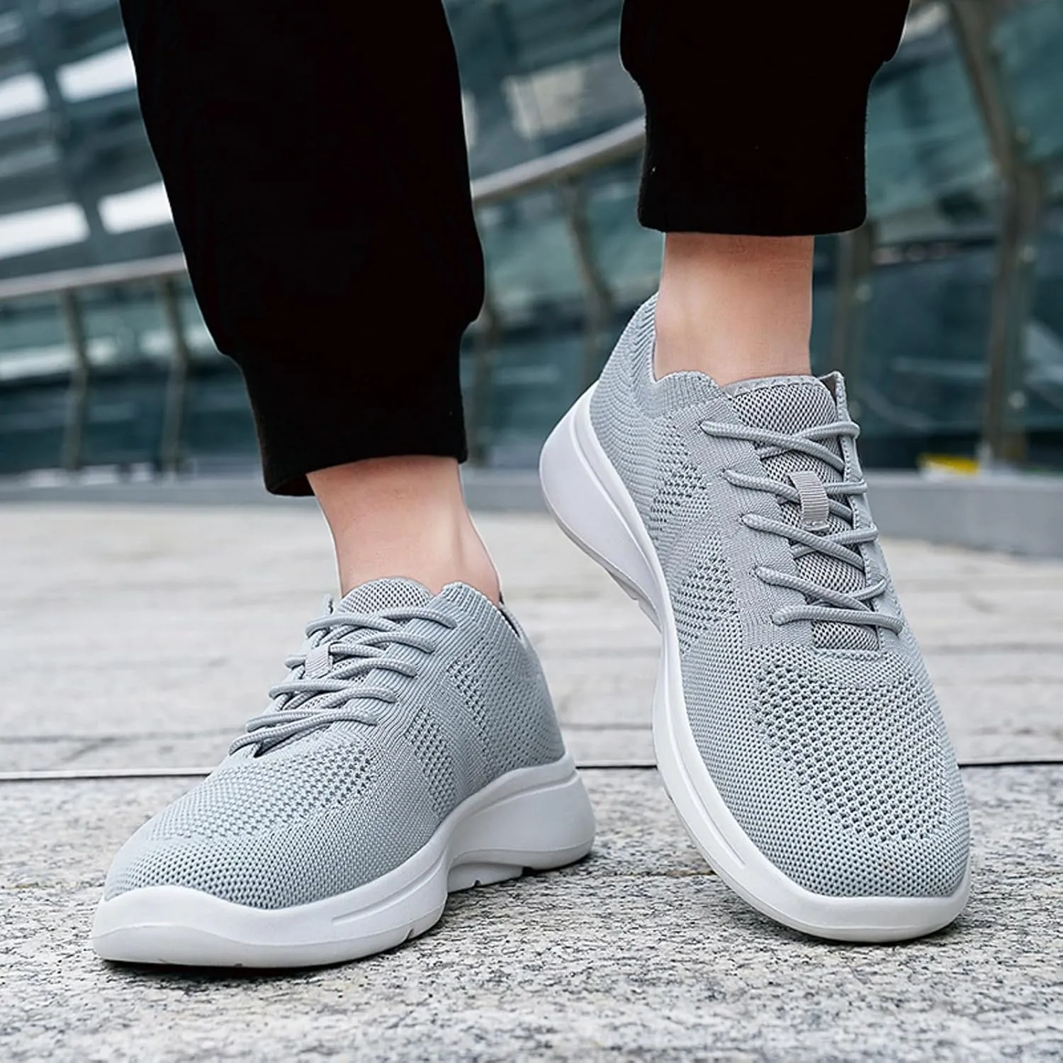 Men's Breathable Stretch Workout Shoes Lace Up Comfortable Light-Weight Shoe Athletic Fashion Sneakers for Men