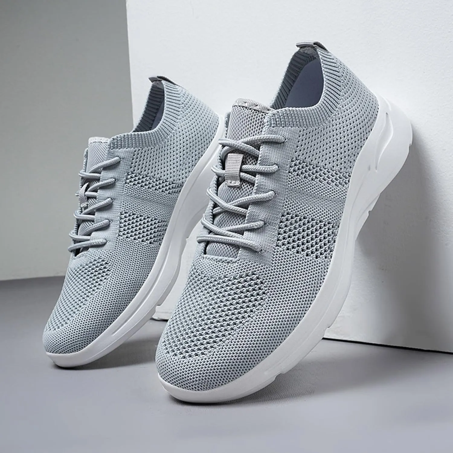 Men's Breathable Stretch Workout Shoes Lace Up Comfortable Light-Weight Shoe Athletic Fashion Sneakers for Men