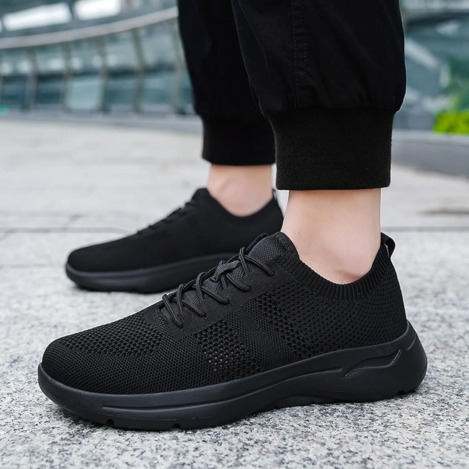 Men's Breathable Stretch Workout Shoes Lace Up Comfortable Light-Weight Shoe Athletic Fashion Sneakers for Men