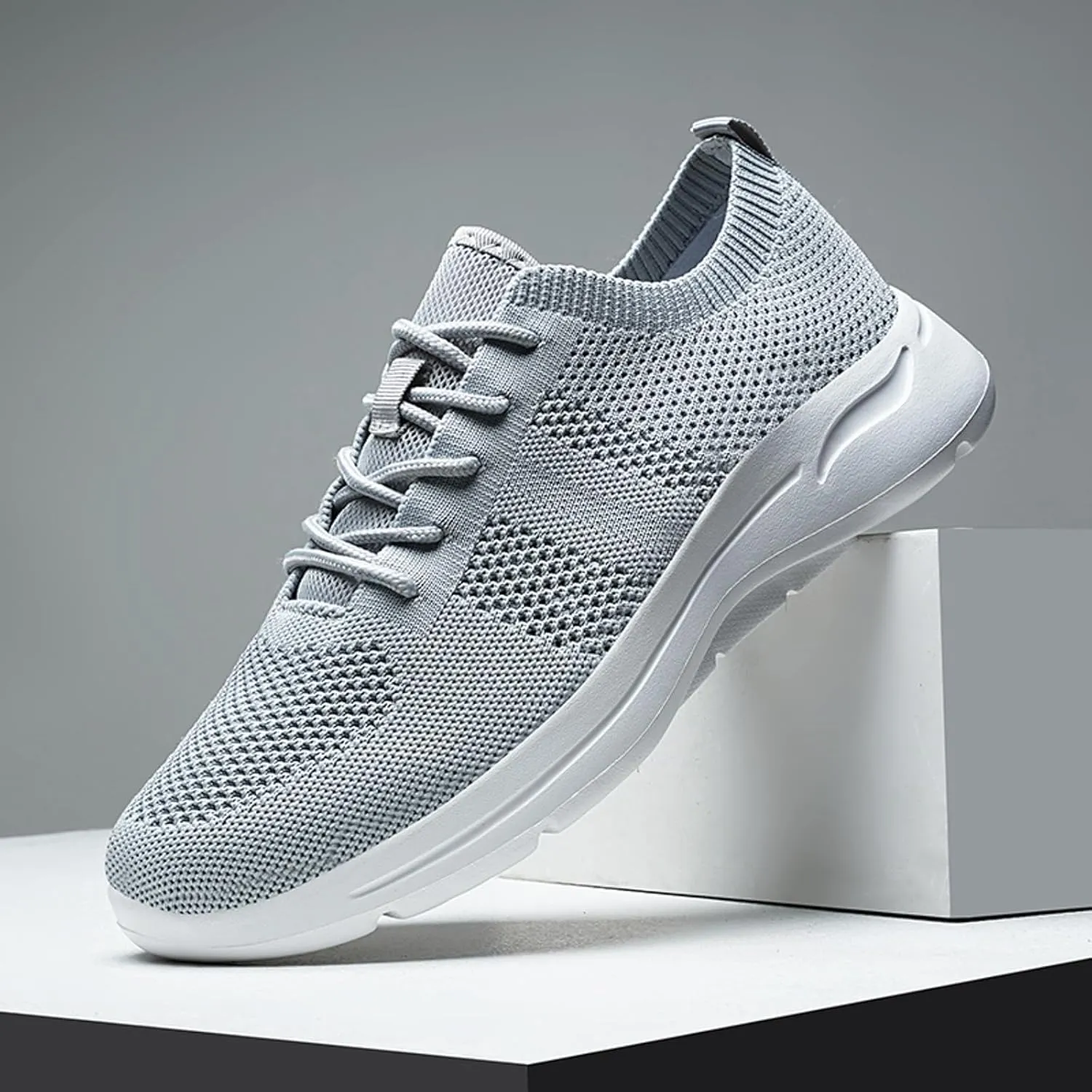 Men's Breathable Stretch Workout Shoes Lace Up Comfortable Light-Weight Shoe Athletic Fashion Sneakers for Men