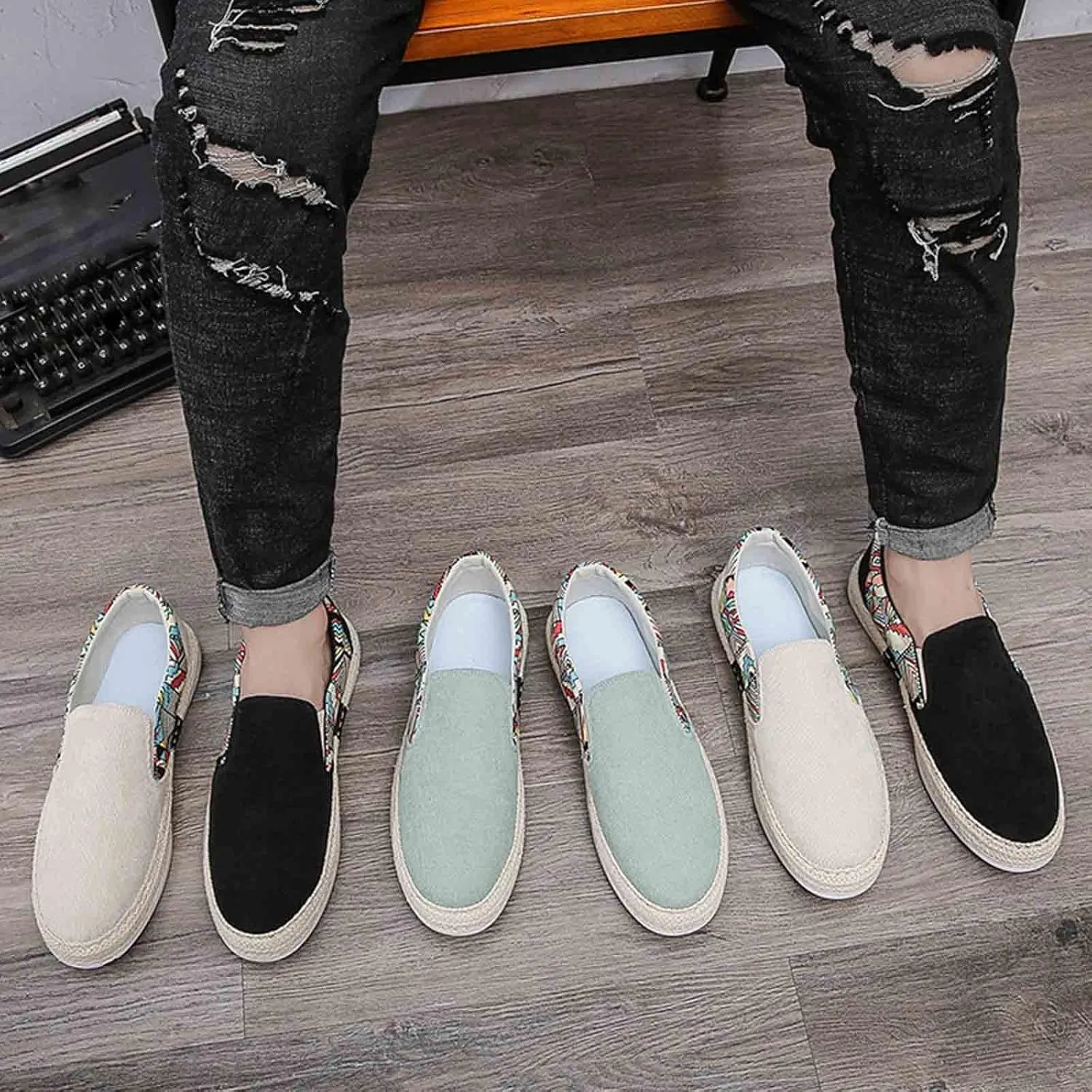 Men's Casual Low Boots Canvas Slip On Shoes in Spring and Summer Men Casual Driving Shoes