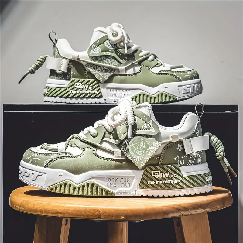 Men's Colour Block Skateboard Shoes - Comfy Non-Slip Lace-Up Casual Sneakers with Arch Support, Perfect for Outdoor Activities, Spring & Summer Fashion