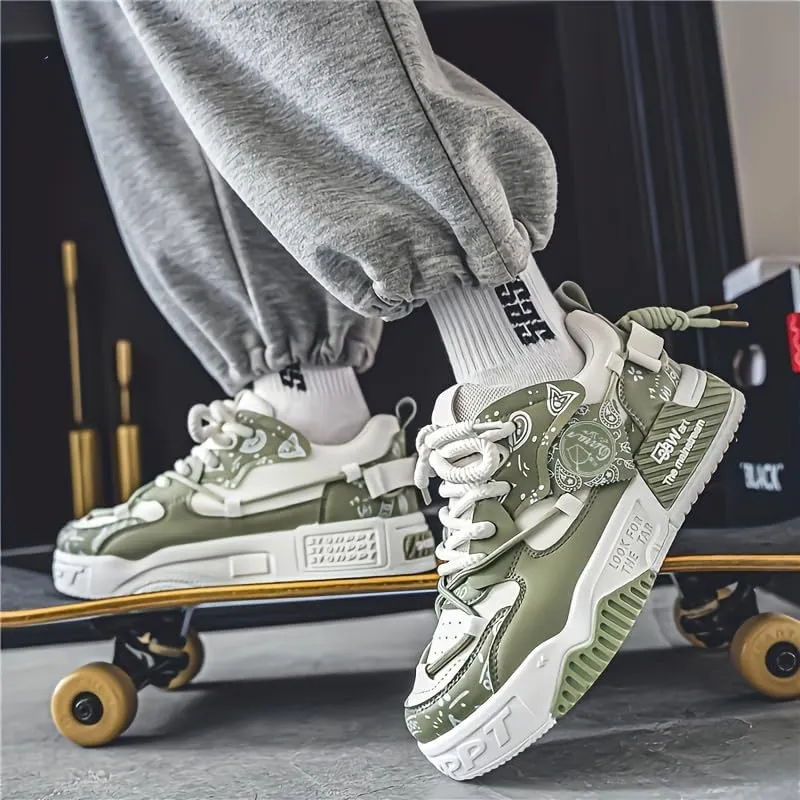 Men's Colour Block Skateboard Shoes - Comfy Non-Slip Lace-Up Casual Sneakers with Arch Support, Perfect for Outdoor Activities, Spring & Summer Fashion