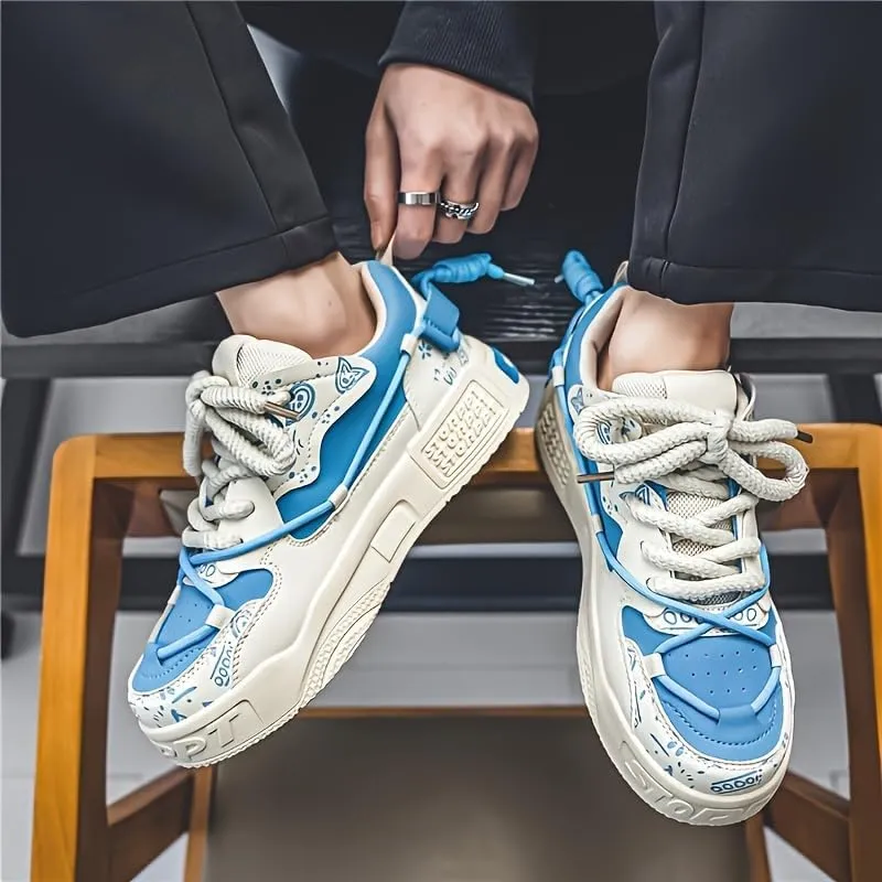Men's Colour Block Skateboard Shoes - Comfy Non-Slip Lace-Up Casual Sneakers with Arch Support, Perfect for Outdoor Activities, Spring & Summer Fashion