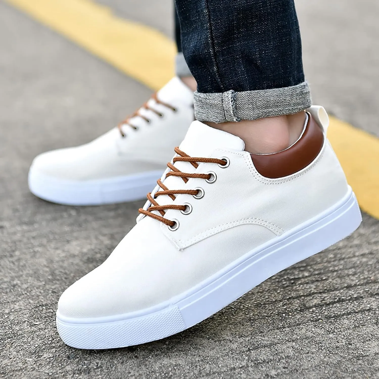 Mens Fashion Sneakers Low Top Flat Bottom Lightweight Canvas Casual Sports Shoes Lace up Breathable Non Slip Comfortable Simple Walking Shoes for Men