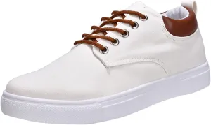 Mens Fashion Sneakers Low Top Flat Bottom Lightweight Canvas Casual Sports Shoes Lace up Breathable Non Slip Comfortable Simple Walking Shoes for Men