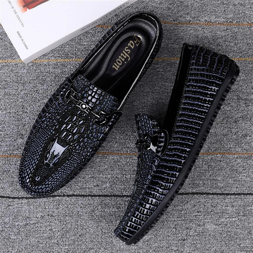 Men's Genuine Leather Loafer Shoes Retro Fashion Slip on Soft Breathable Walking Driving Shoes