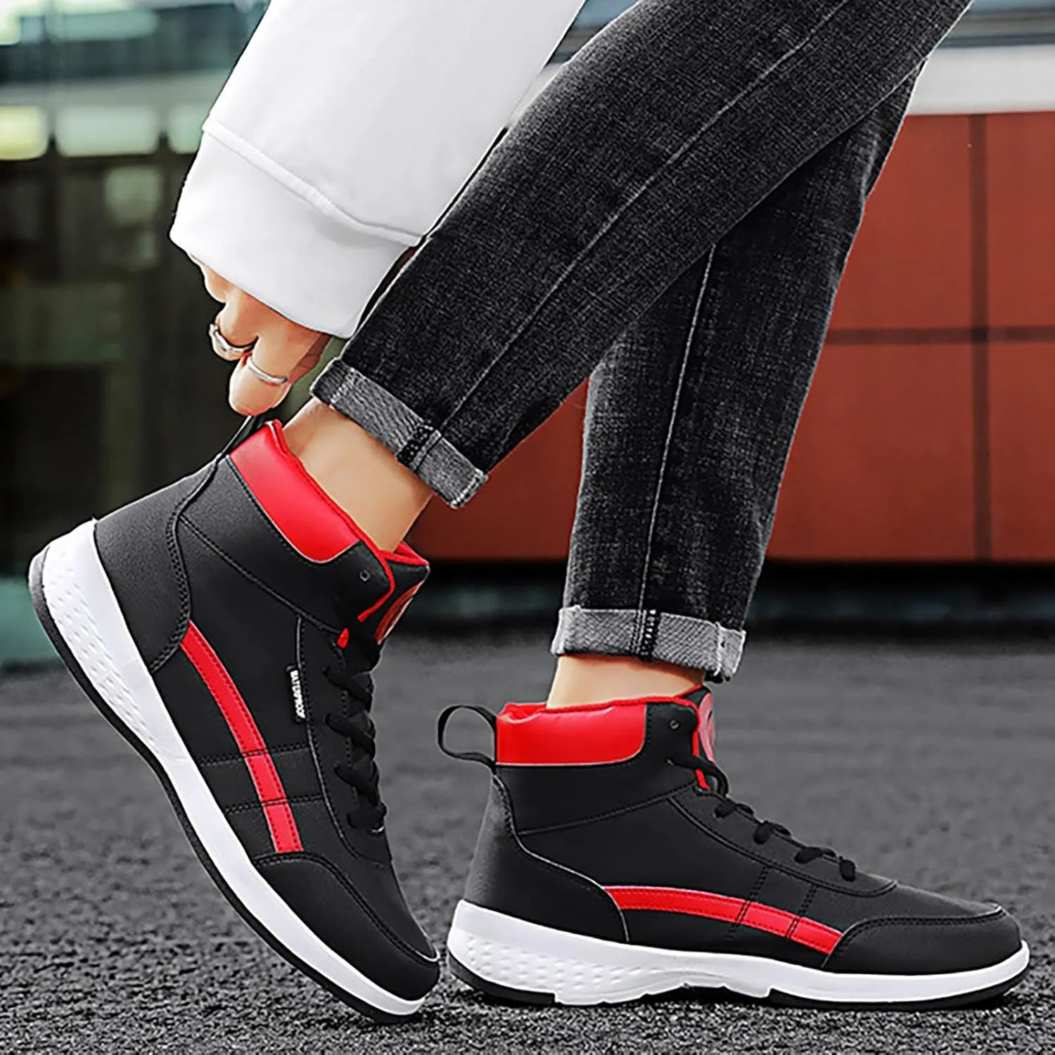 Mens High Top Sneakers Lace-up Casual Breathable Soft Walking Running Shoes Comfortable Tennis Shoes Flat Bottom Non Slip Mens Shoe for Summer Spring