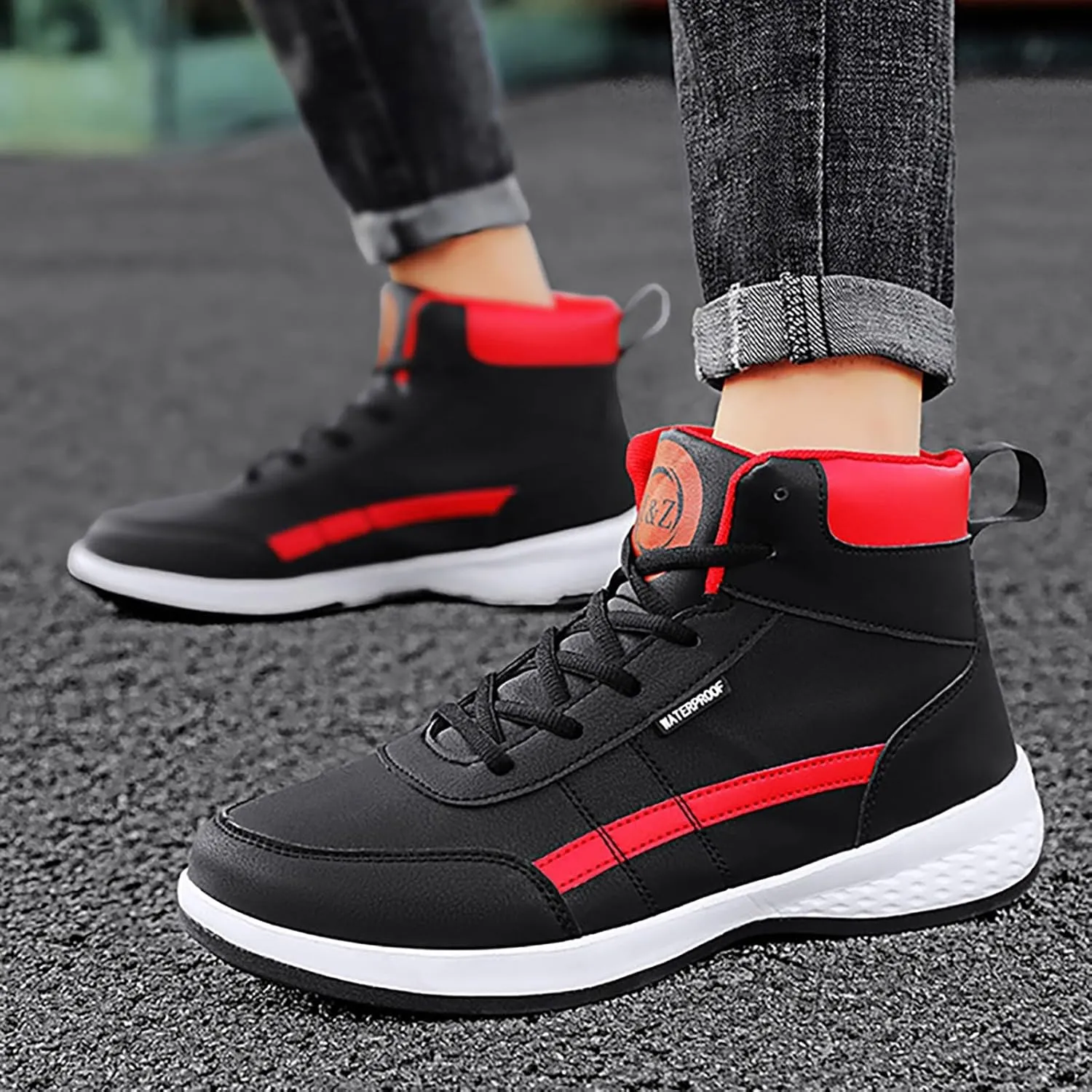 Mens High Top Sneakers Lace-up Casual Breathable Soft Walking Running Shoes Comfortable Tennis Shoes Flat Bottom Non Slip Mens Shoe for Summer Spring