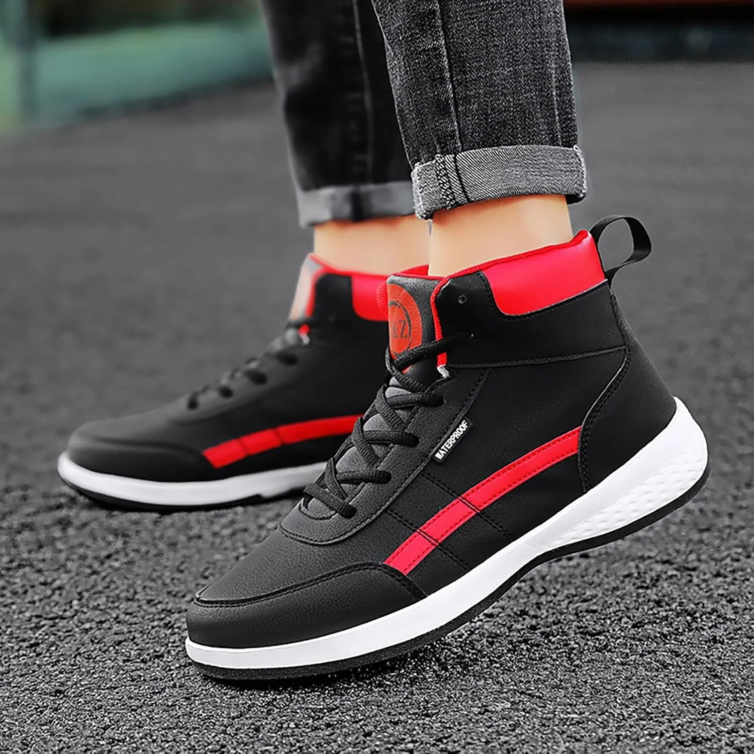 Mens High Top Sneakers Lace-up Casual Breathable Soft Walking Running Shoes Comfortable Tennis Shoes Flat Bottom Non Slip Mens Shoe for Summer Spring