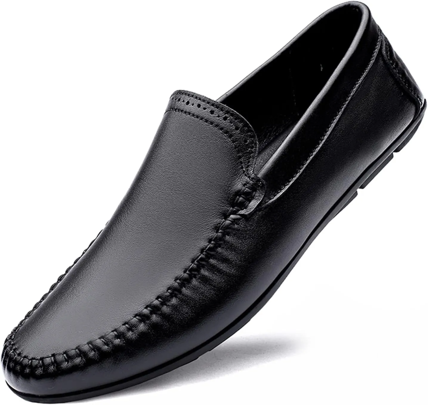 Mens Loafers Cowhide Stitching Details Round Toe Anti-Slip Slip Resistant Lightweight Walking Slip-ons