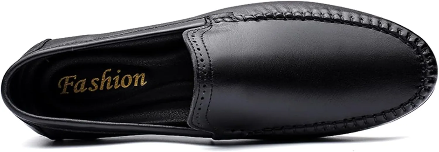 Mens Loafers Cowhide Stitching Details Round Toe Anti-Slip Slip Resistant Lightweight Walking Slip-ons
