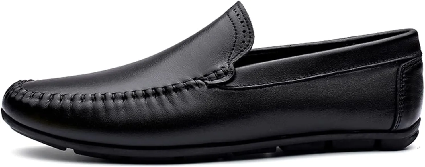 Mens Loafers Cowhide Stitching Details Round Toe Anti-Slip Slip Resistant Lightweight Walking Slip-ons