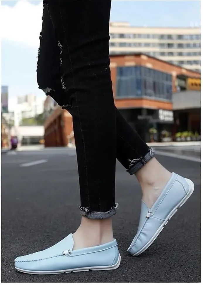 Men's Loafers Round Toe Solid Color PU Leather Driving Shoes Flat Heel Comfortable Flexible Party Slip-ons
