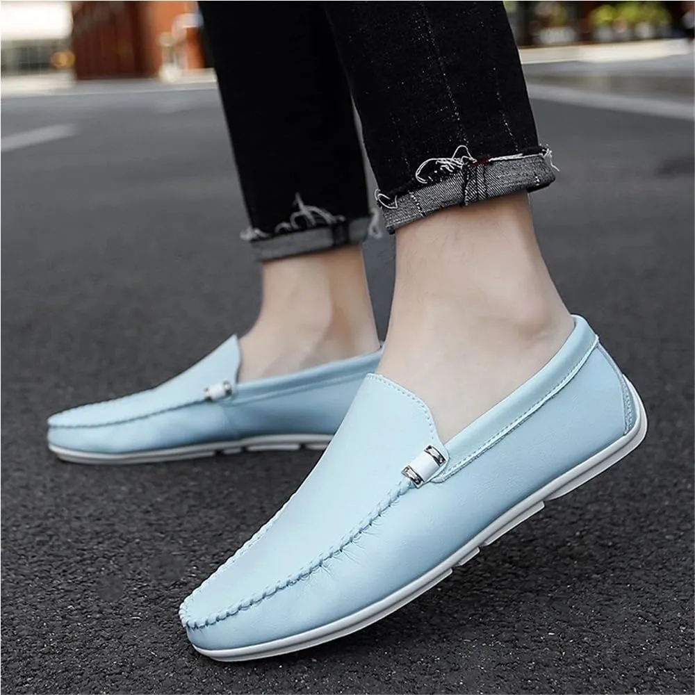 Men's Loafers Round Toe Solid Color PU Leather Driving Shoes Flat Heel Comfortable Flexible Party Slip-ons