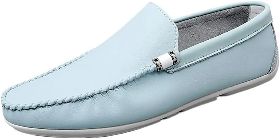 Men's Loafers Round Toe Solid Color PU Leather Driving Shoes Flat Heel Comfortable Flexible Party Slip-ons