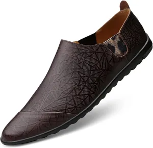 Men's Loafers Shoes Round Toe Driving Loafers Leather Comfortable Anti-Slip Flexible Walking Slip-ons