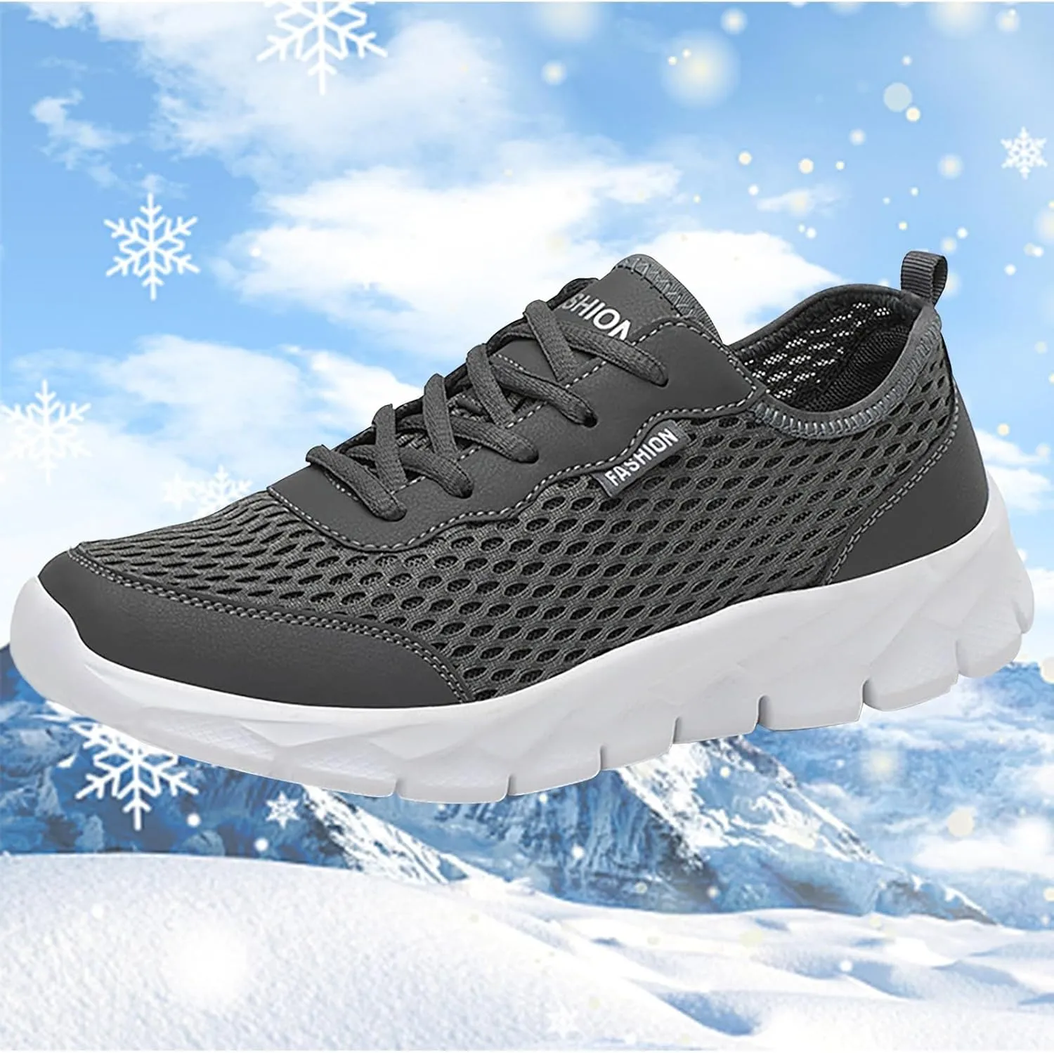 Mens Mesh Flat Sneakers Solid Color Lace-up Casual Breathable Soft Walking Running Shoes Comfortable Tennis Shoes Non Slip Summer Spring Mens Sneakers