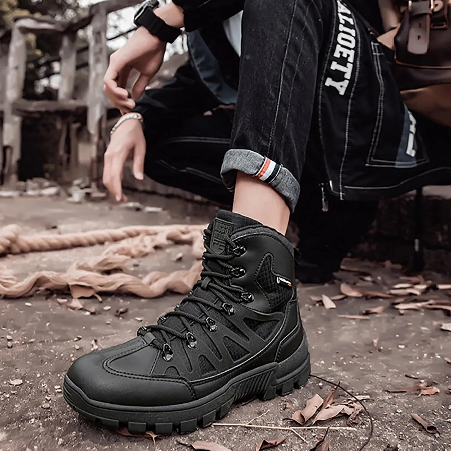 Mens Military Tactical Boots Combat Boots Breathable Police Patrol Boots Army Boots Waterproof Hiking Boots
