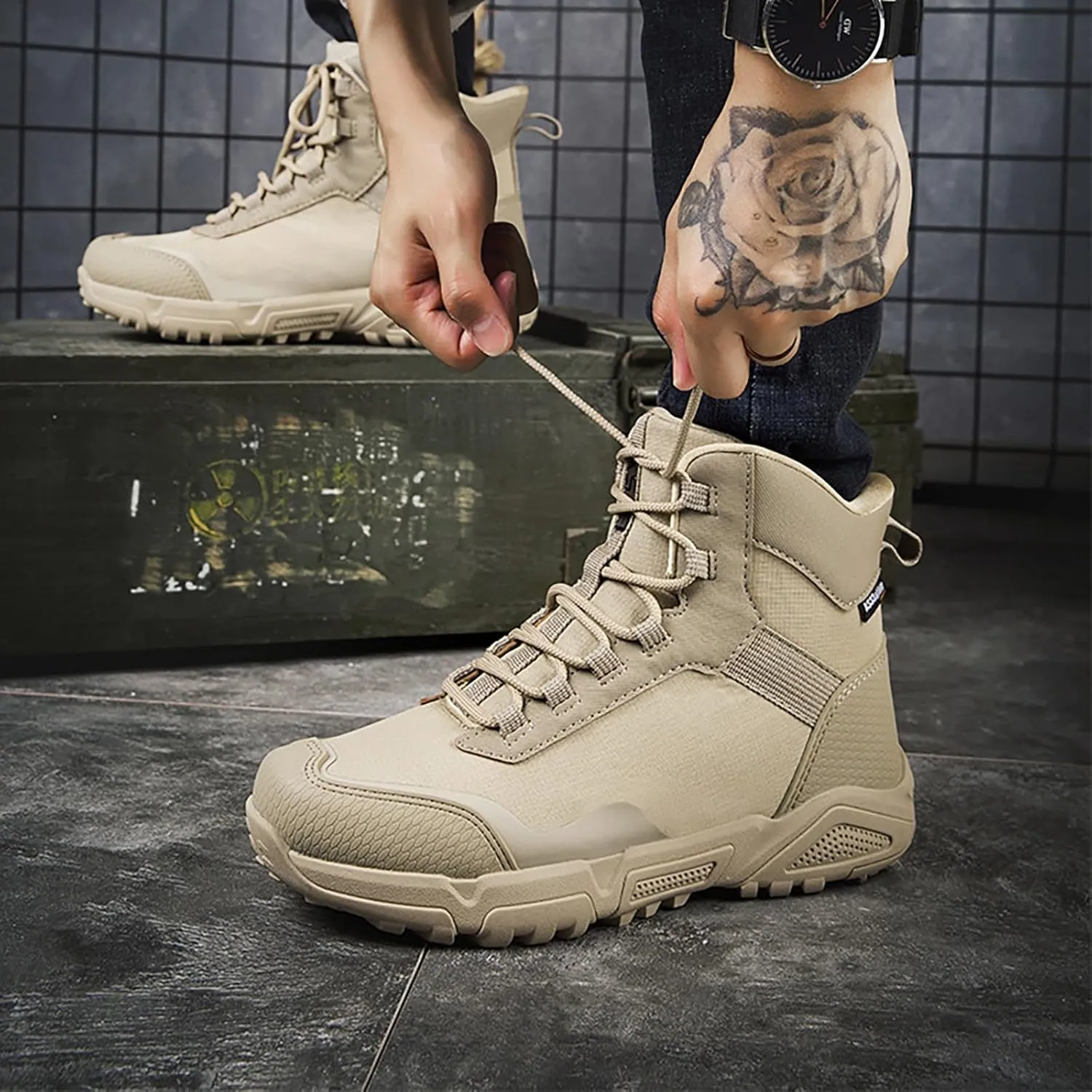 Mens Military Tactical Boots Combat Boots Breathable Police Patrol Boots Lightweight Army Boots Waterproof Hiking Boots