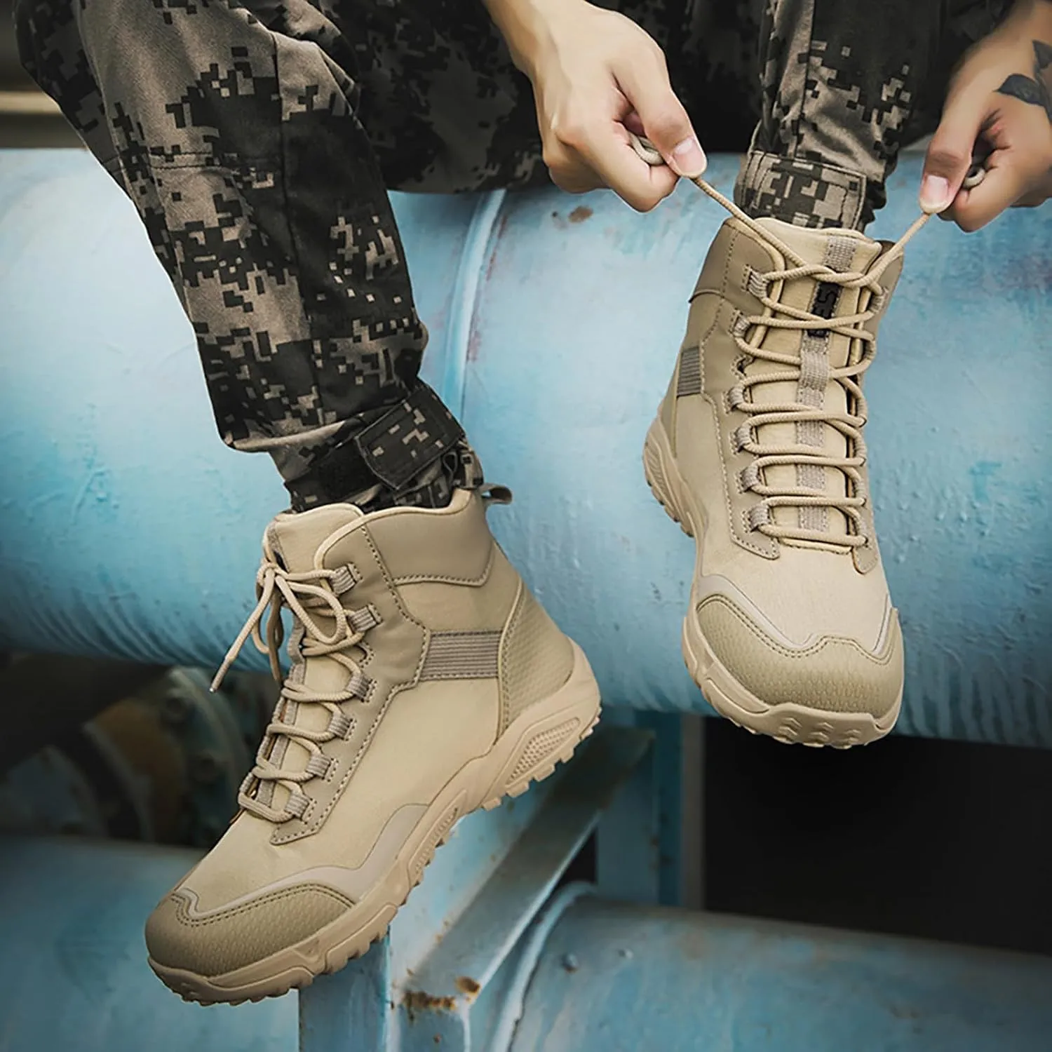 Mens Military Tactical Boots Combat Boots Breathable Police Patrol Boots Lightweight Army Boots Waterproof Hiking Boots