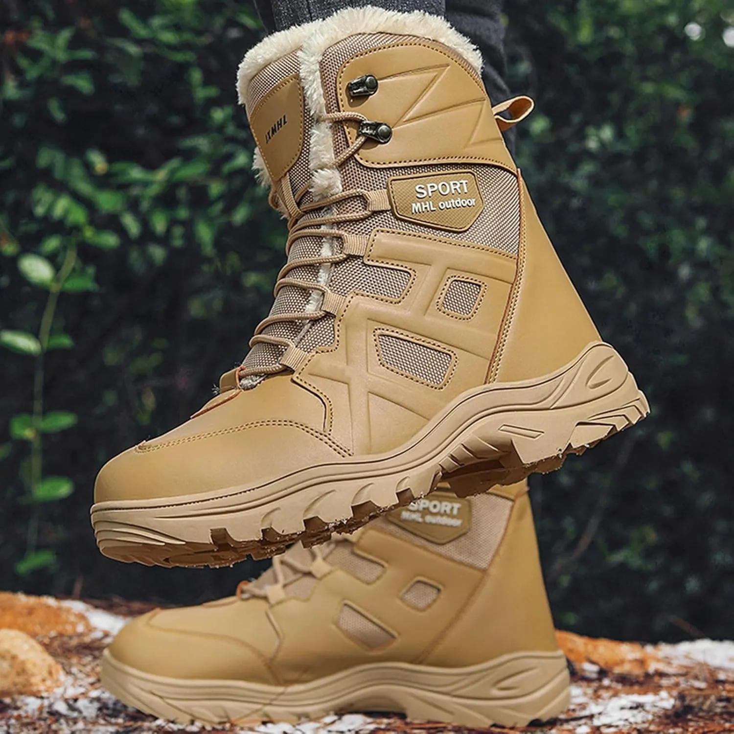 Mens Snow Boots Waterproof Insulated,Outdoor High Top Cold-Weather Warm Winter Hiking Boots Men,Lightweight Breathable Fur Lined Boots