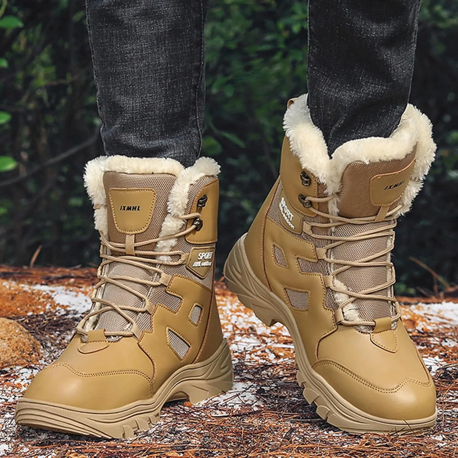 Mens Snow Boots Waterproof Insulated,Outdoor High Top Cold-Weather Warm Winter Hiking Boots Men,Lightweight Breathable Fur Lined Boots