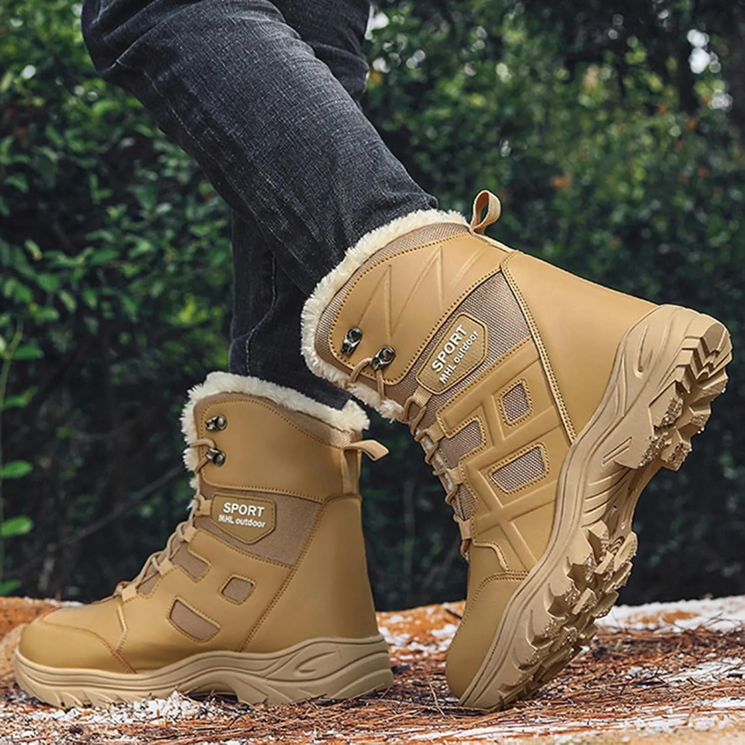 Mens Snow Boots Waterproof Insulated,Outdoor High Top Cold-Weather Warm Winter Hiking Boots Men,Lightweight Breathable Fur Lined Boots