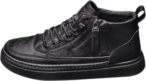 Men's Spring and Autumn High Top Casual Shoes Non Slip All Day Wear Comfortable Breathable Flat Bottom Leisure Sports Shoes Lace up Zip up