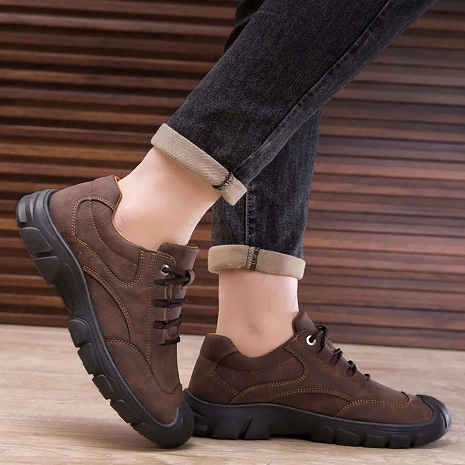 Men's Spring and Autumn Low Top Casual Shoes All Day Wear Comfortable Breathable Flat Bottom Non Slip Leisure Sports Shoes Lace up Soft Sole