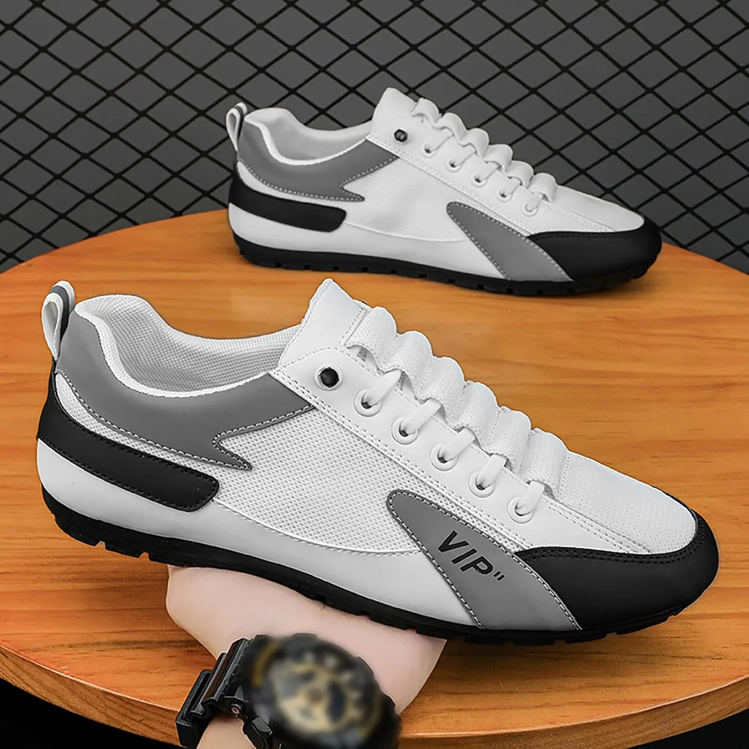 Men's Stylish Lightweight Sneakers Breathable and Light Outdoor Comfy Walking Shoe Casual Elderly Lace Up Shoes