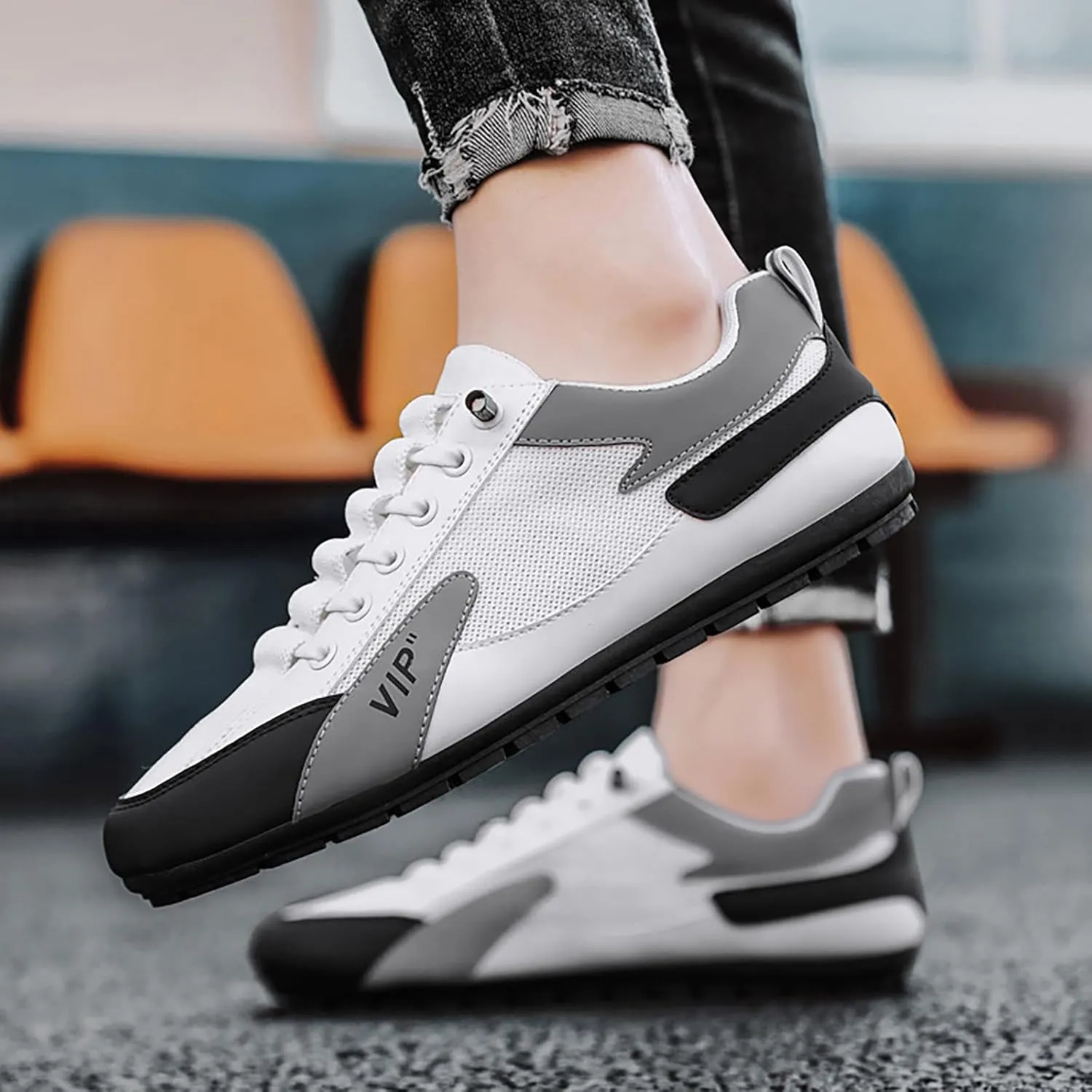 Men's Stylish Lightweight Sneakers Breathable and Light Outdoor Comfy Walking Shoe Casual Elderly Lace Up Shoes
