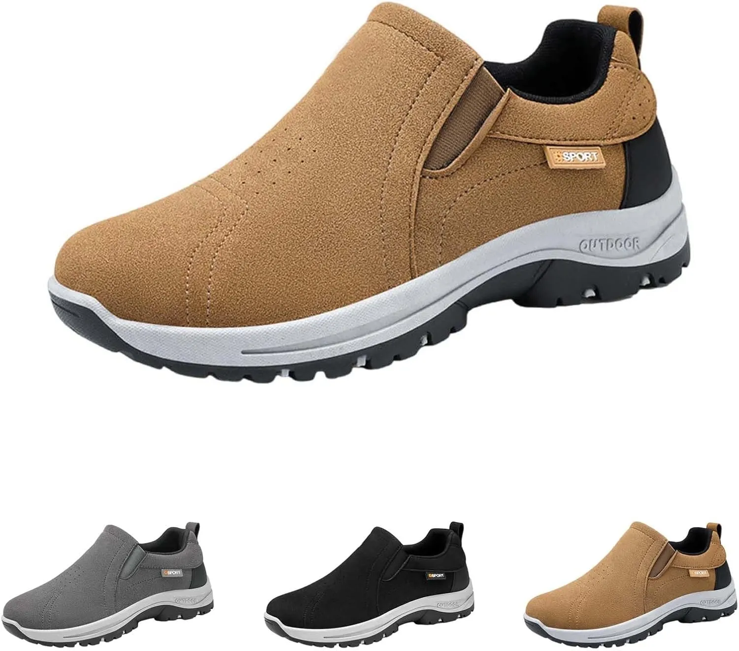 Mens Suede Breathable Sneakers Solid Color Slip-in Casual Soft Walking Running Shoes Comfortable Tennis Shoes Flat Bottom Non Slip Summer Spring Mens Shoe