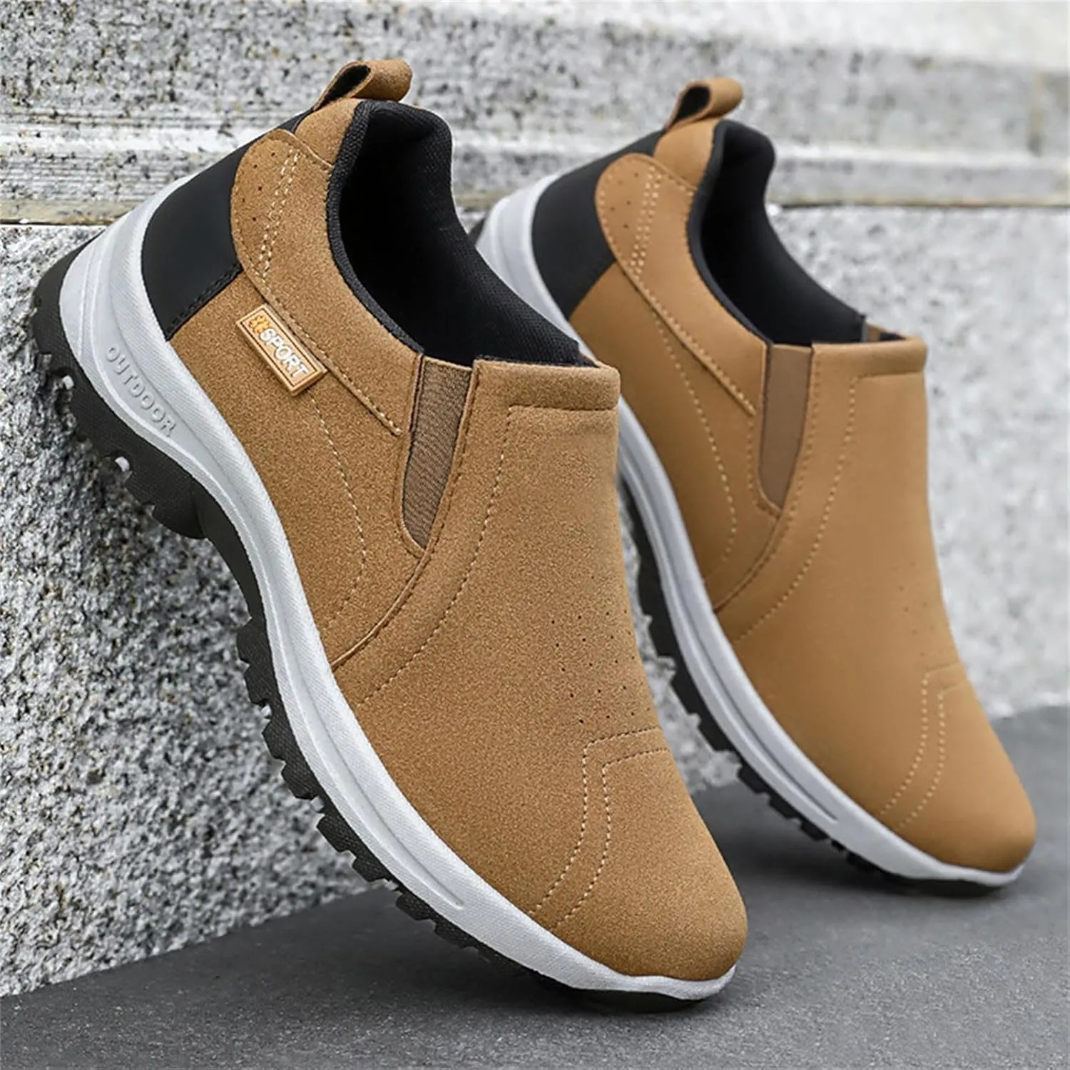 Mens Suede Breathable Sneakers Solid Color Slip-in Casual Soft Walking Running Shoes Comfortable Tennis Shoes Flat Bottom Non Slip Summer Spring Mens Shoe