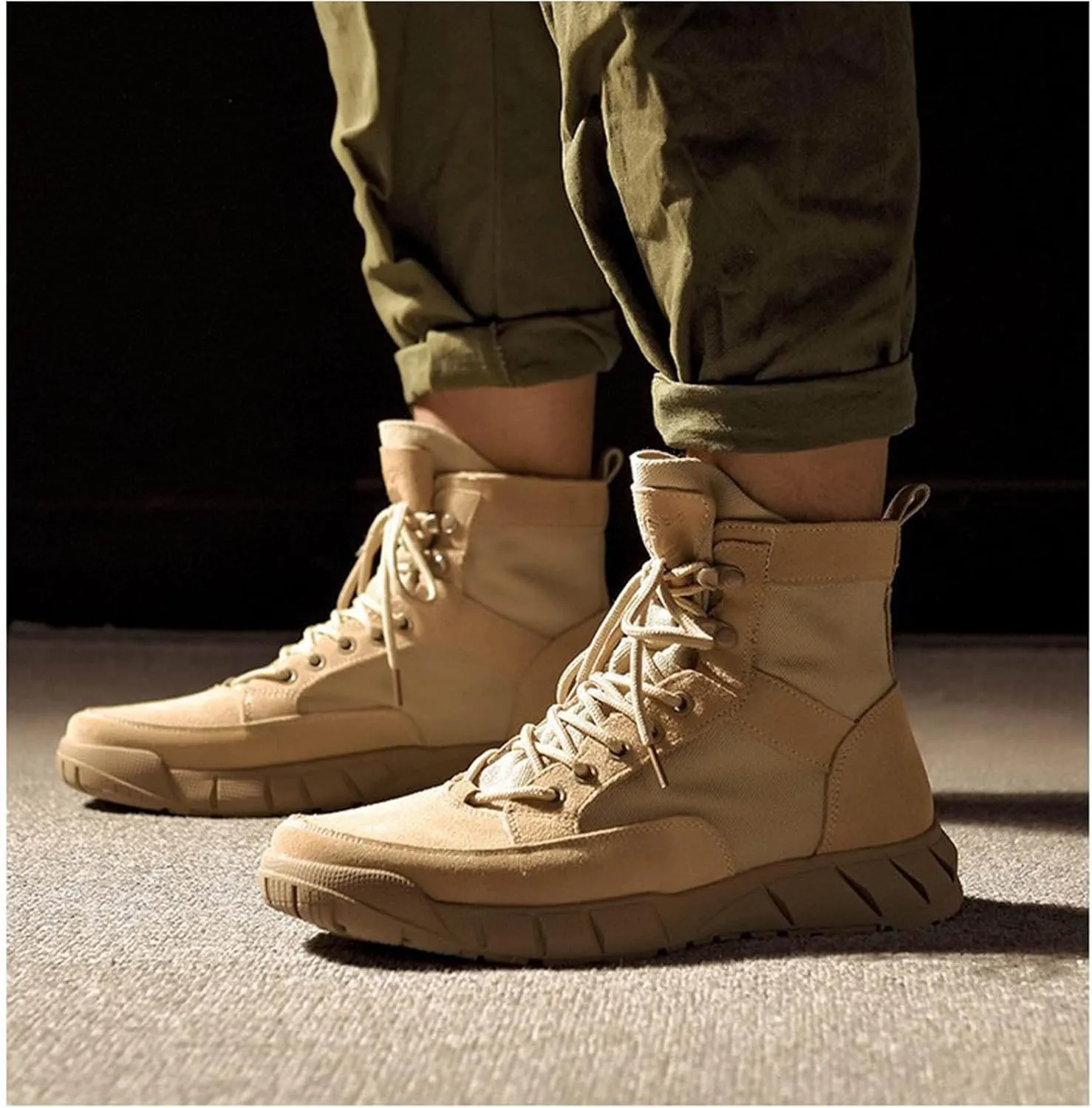Mens Tactical Boots 6 Inches Lightweight Combat Boots Suede Leather Work Boots Desert Boots Hiking Boots