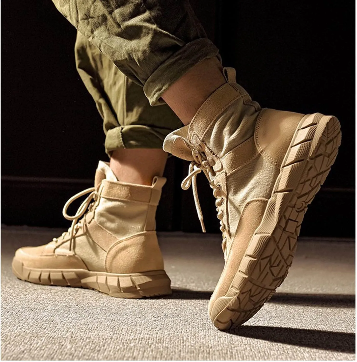 Mens Tactical Boots 6 Inches Lightweight Combat Boots Suede Leather Work Boots Desert Boots Hiking Boots