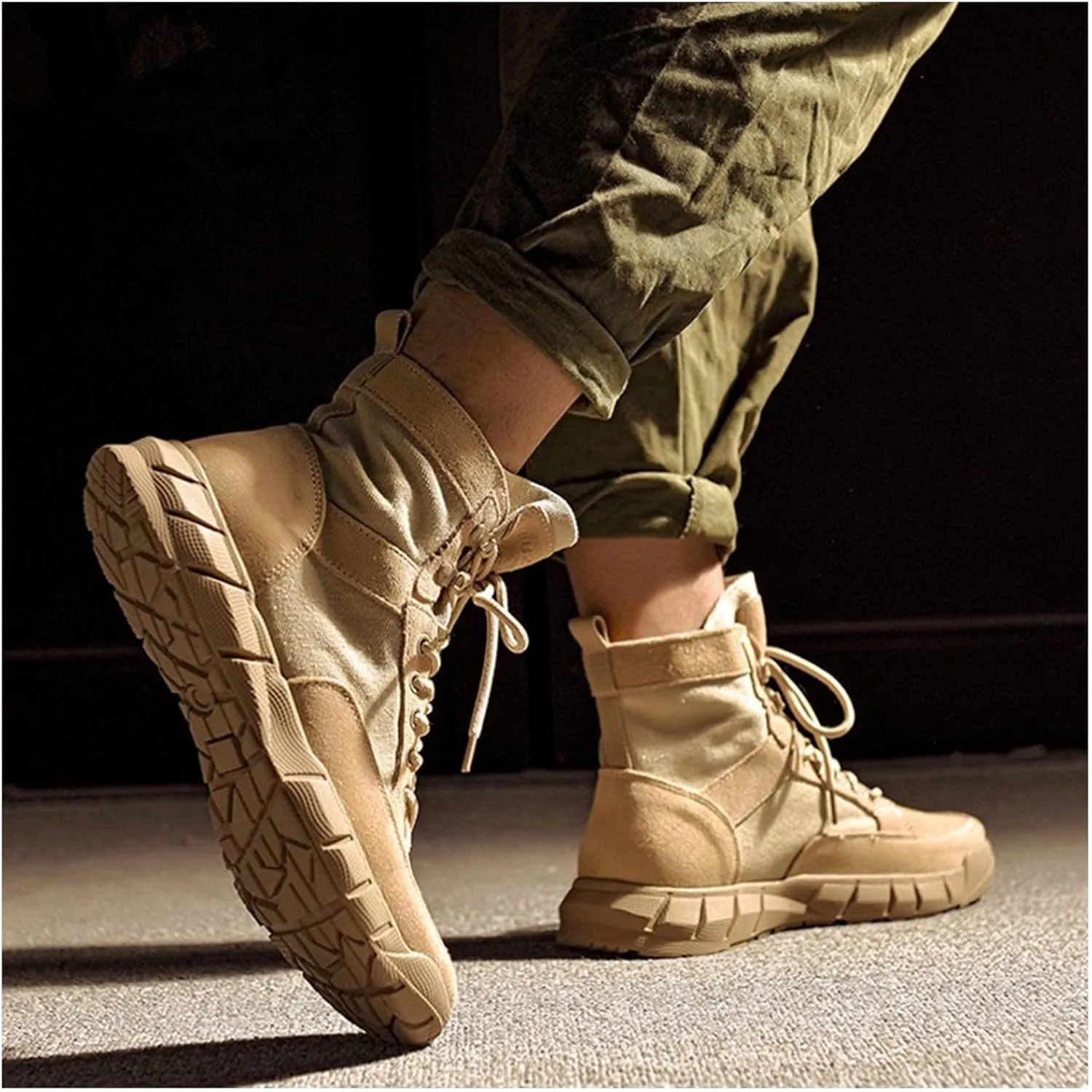 Mens Tactical Boots 6 Inches Lightweight Combat Boots Suede Leather Work Boots Desert Boots Hiking Boots