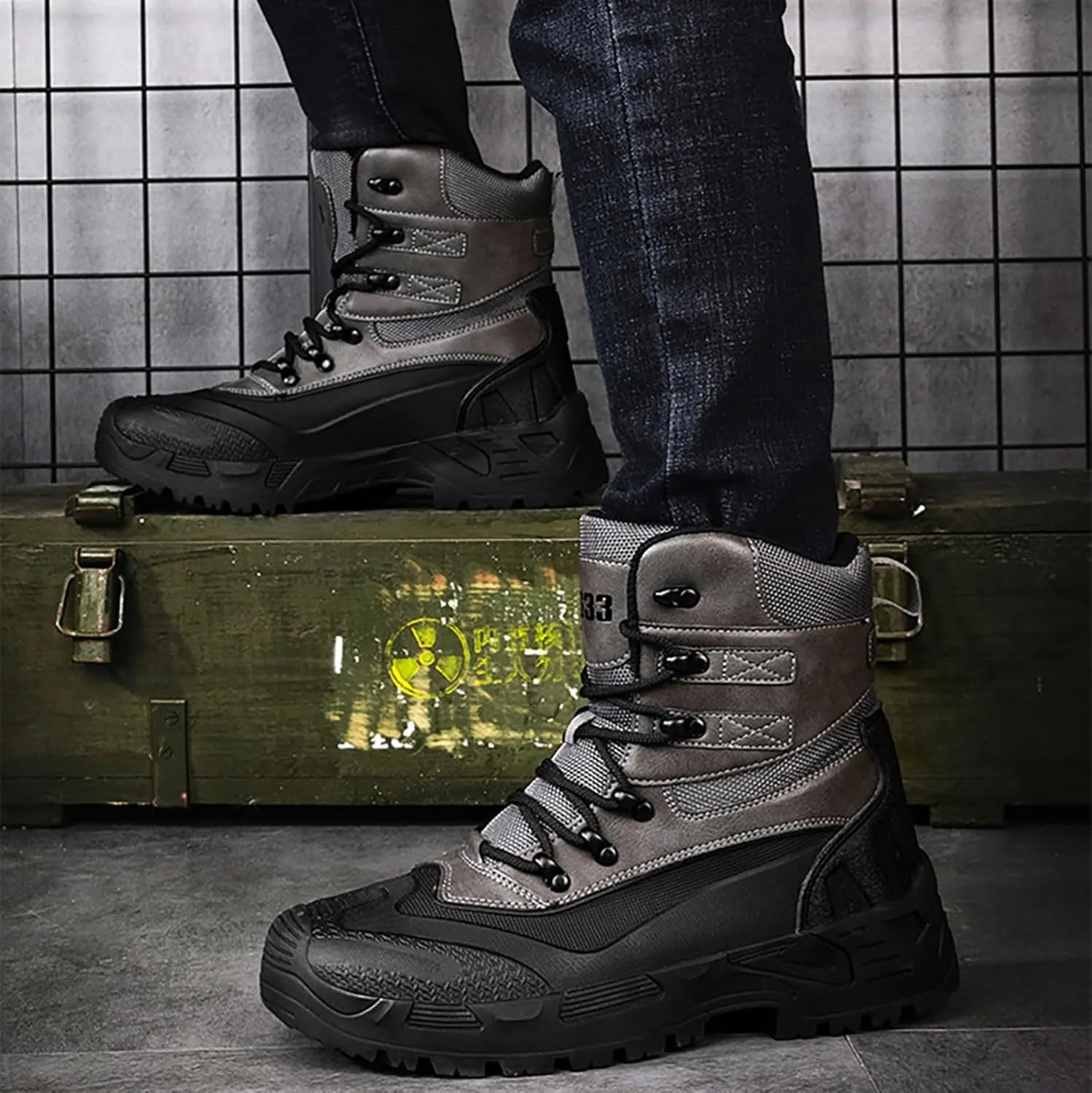 Mens Waterproof Hiking Boots Military Tactical Boots Combat Boots Breathable Police Patrol Boots Army Boots