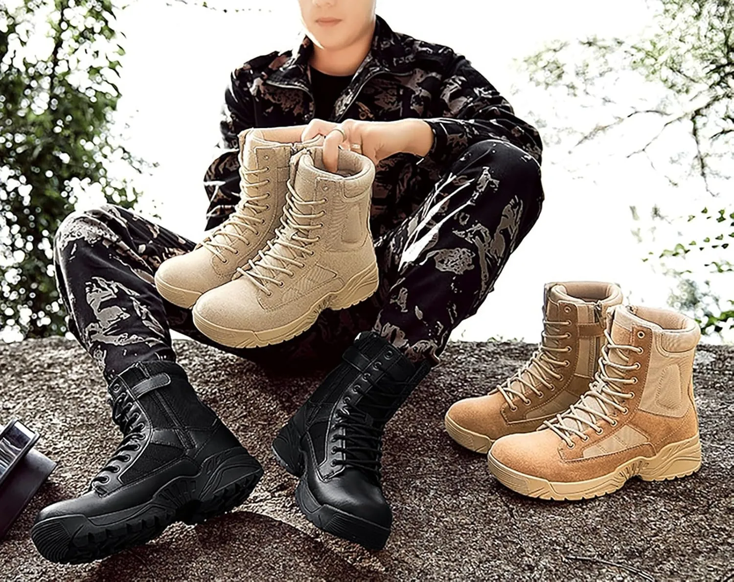 Mens Waterproof Hiking Boots Military Tactical Boots Combat Boots Breathable Police Patrol Boots Army Boots