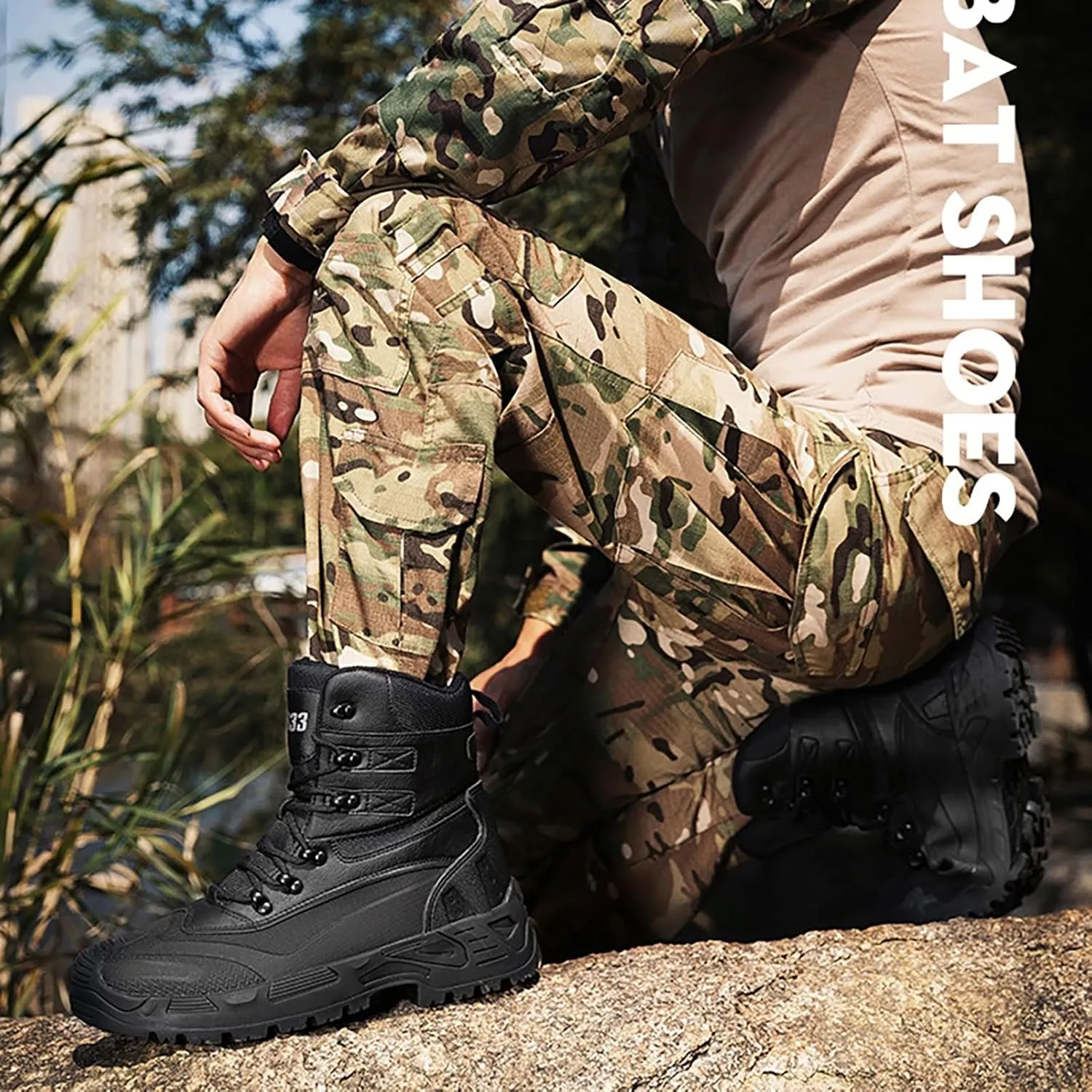 Mens Waterproof Hiking Boots Military Tactical Boots Combat Boots Breathable Police Patrol Boots Army Boots