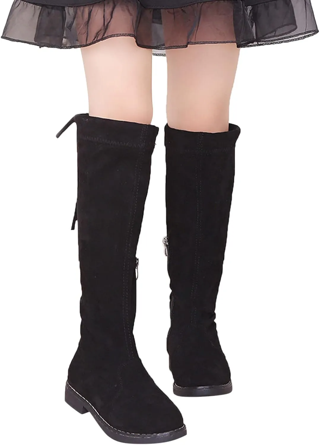 Mid Calf Girls Kids Boots Side Zipper Combat Cowgirl Boots Slip On Hiking Boots Breathable Low Heel Winter Shoes