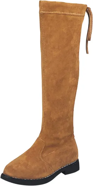 Mid Calf Girls Kids Boots Side Zipper Combat Cowgirl Boots Slip On Hiking Boots Breathable Low Heel Winter Shoes