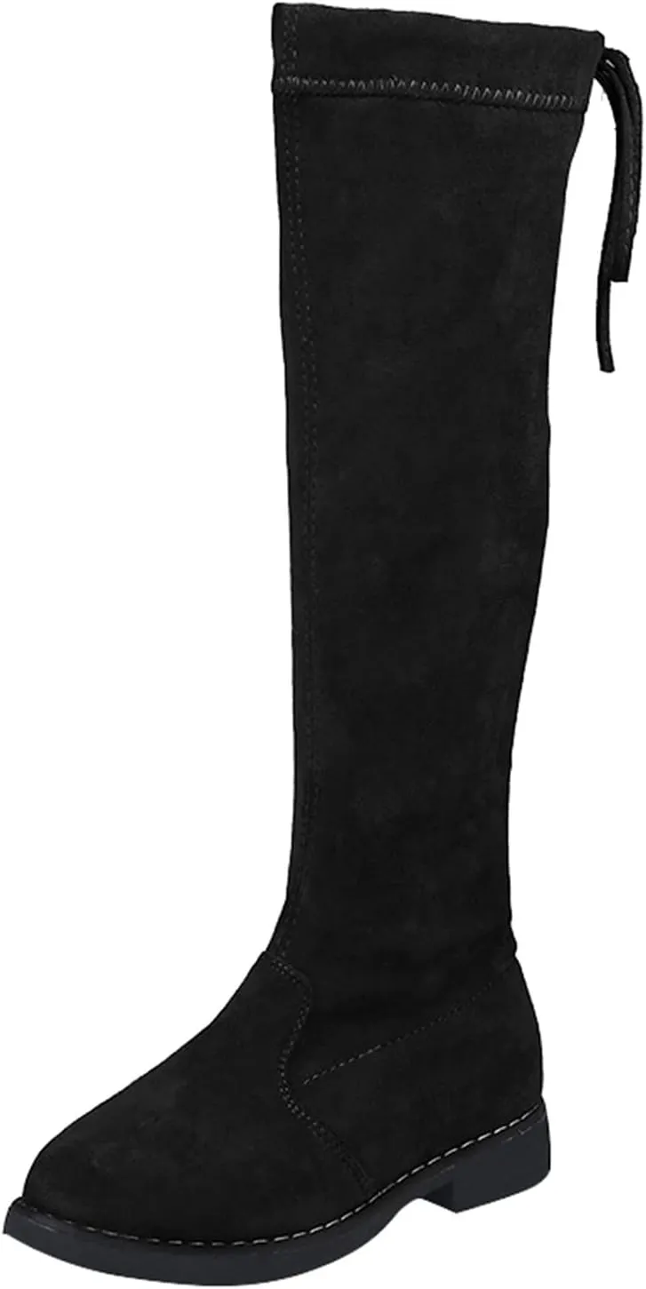 Mid Calf Girls Kids Boots Side Zipper Combat Cowgirl Boots Slip On Hiking Boots Breathable Low Heel Winter Shoes