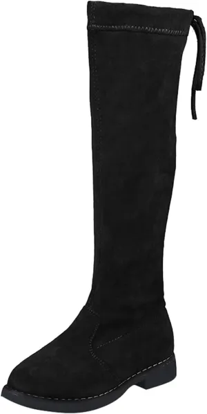 Mid Calf Girls Kids Boots Side Zipper Combat Cowgirl Boots Slip On Hiking Boots Breathable Low Heel Winter Shoes
