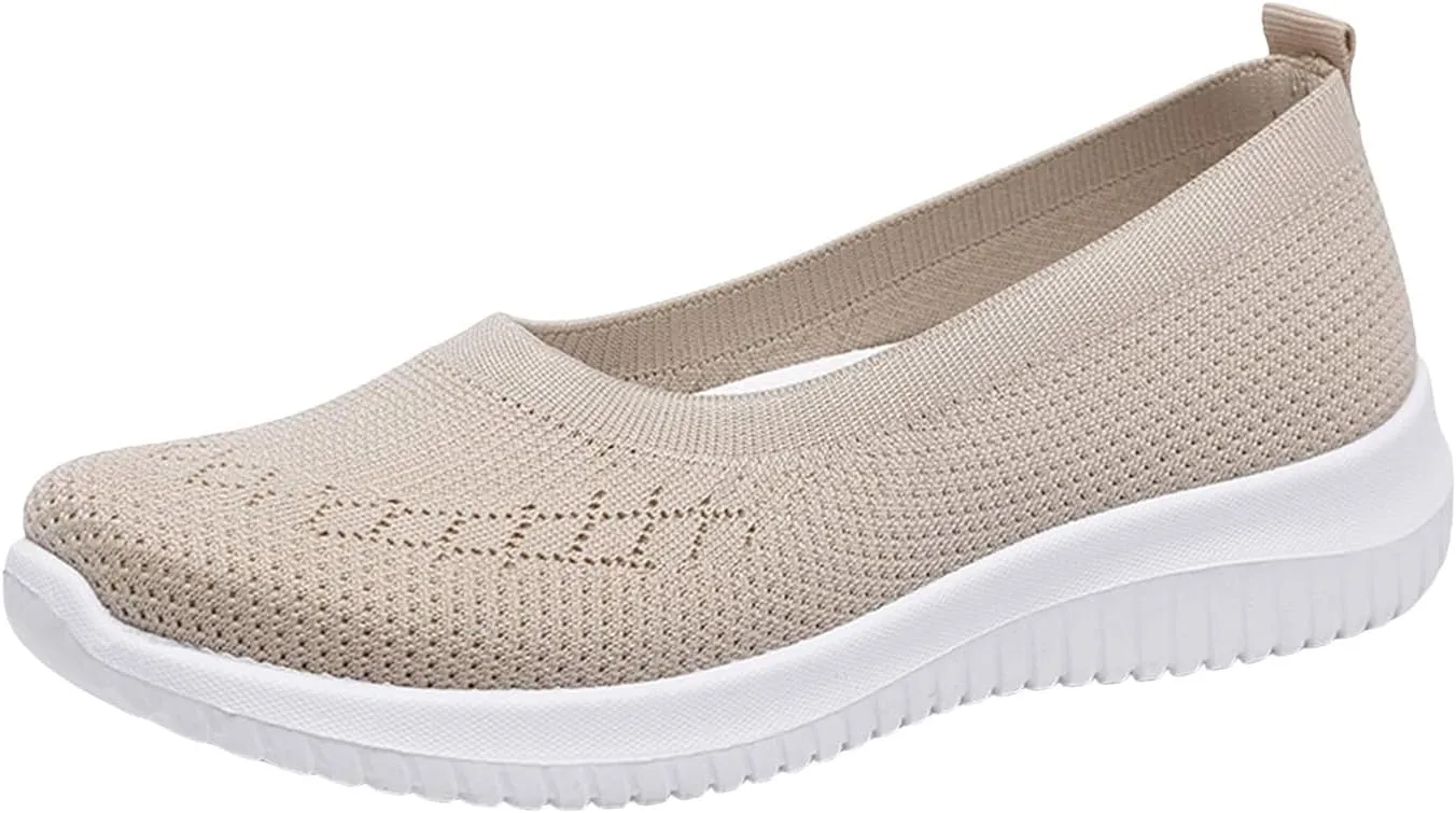 Mmoneyake Walk Shoes for Women Woven Orthopedic Breathable Soft Shoes Knit Low Wedge Dressy Ballet Shoes Arch Support Walking Shoes Slip On Diabetic Foam Shoes Sneakers