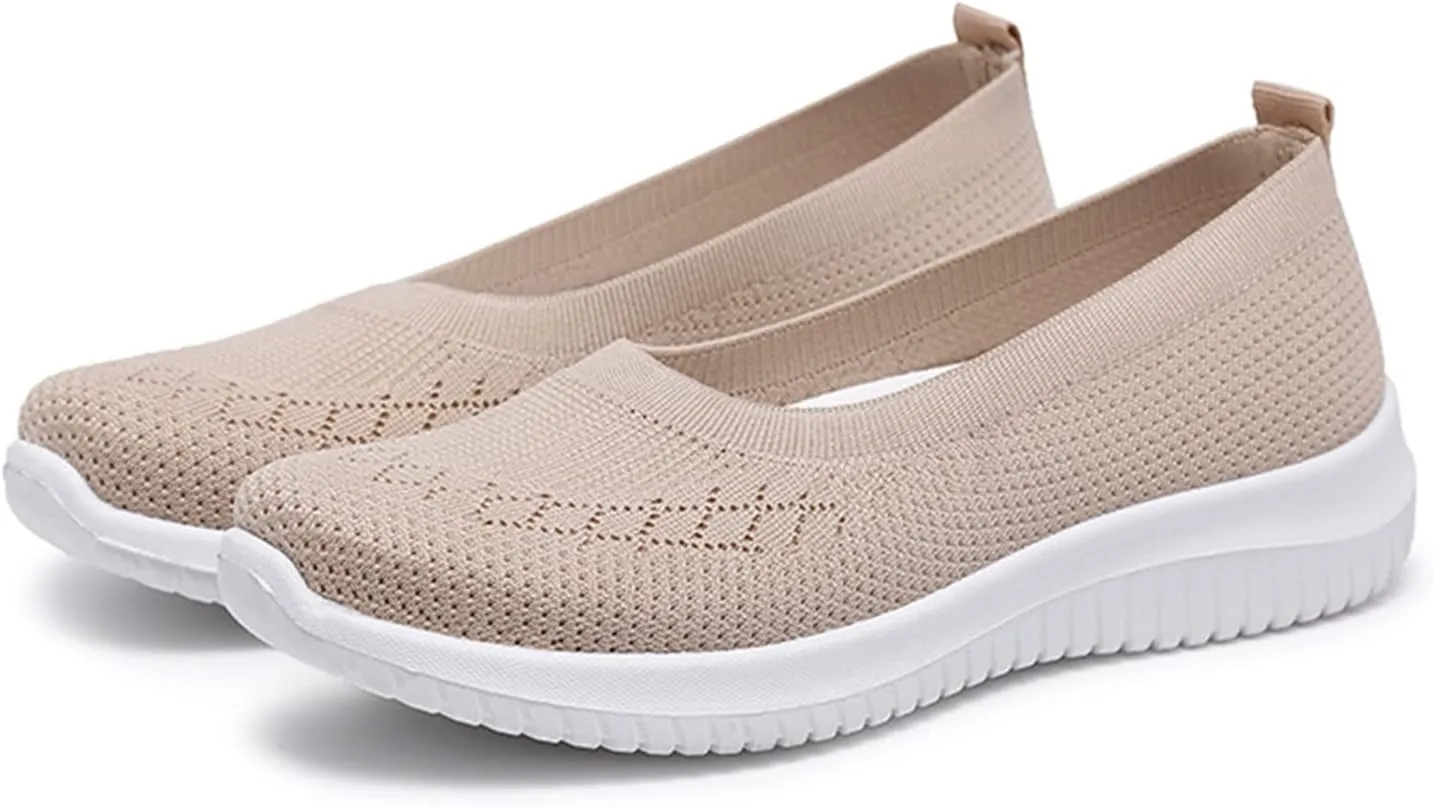 Mmoneyake Walk Shoes for Women Woven Orthopedic Breathable Soft Shoes Knit Low Wedge Dressy Ballet Shoes Arch Support Walking Shoes Slip On Diabetic Foam Shoes Sneakers