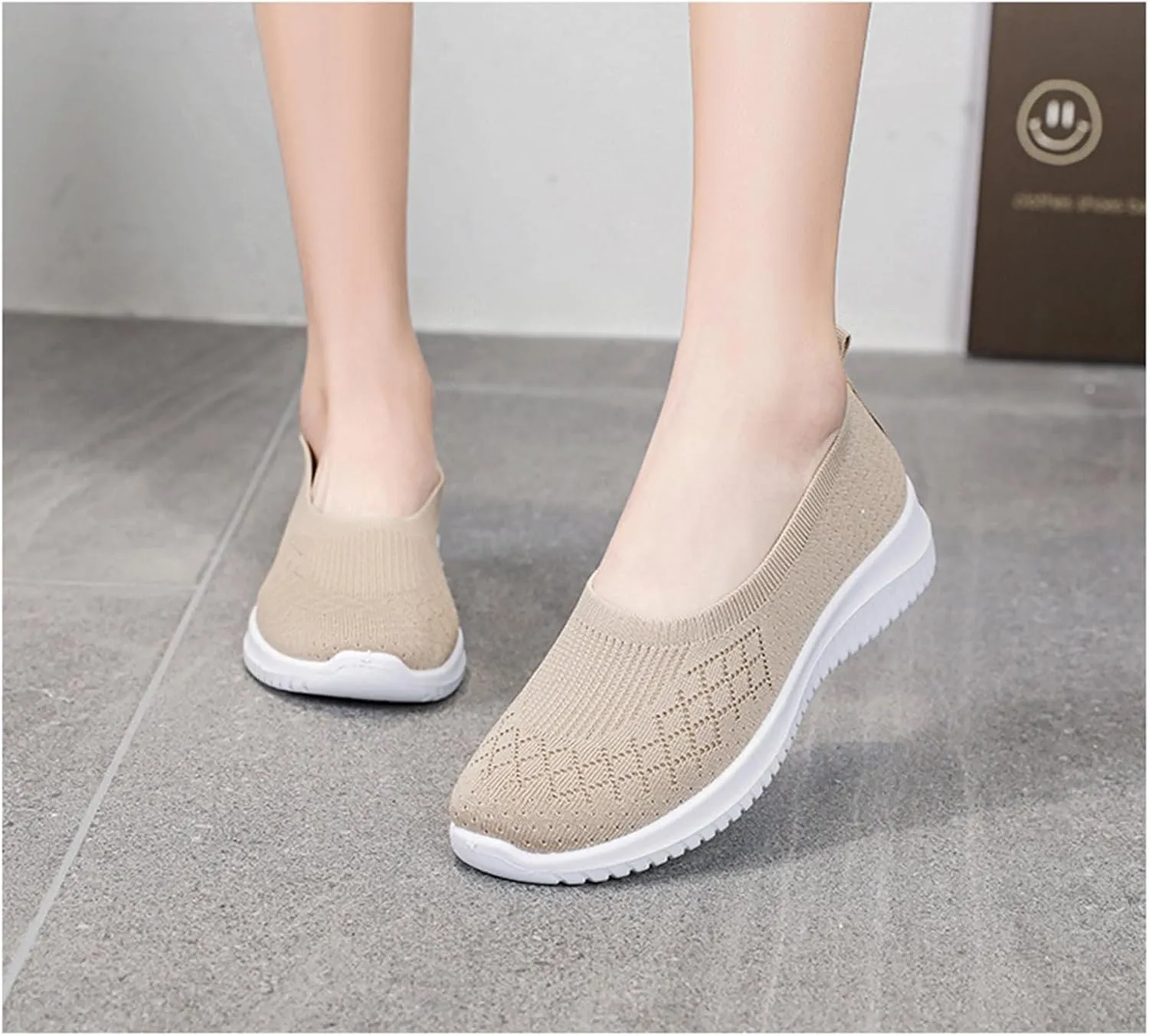 Mmoneyake Walk Shoes for Women Woven Orthopedic Breathable Soft Shoes Knit Low Wedge Dressy Ballet Shoes Arch Support Walking Shoes Slip On Diabetic Foam Shoes Sneakers