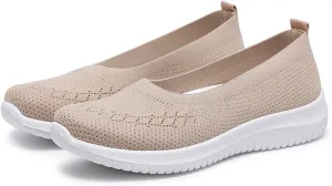 Mmoneyake Walk Shoes for Women Woven Orthopedic Breathable Soft Shoes Knit Low Wedge Dressy Ballet Shoes Arch Support Walking Shoes Slip On Diabetic Foam Shoes Sneakers