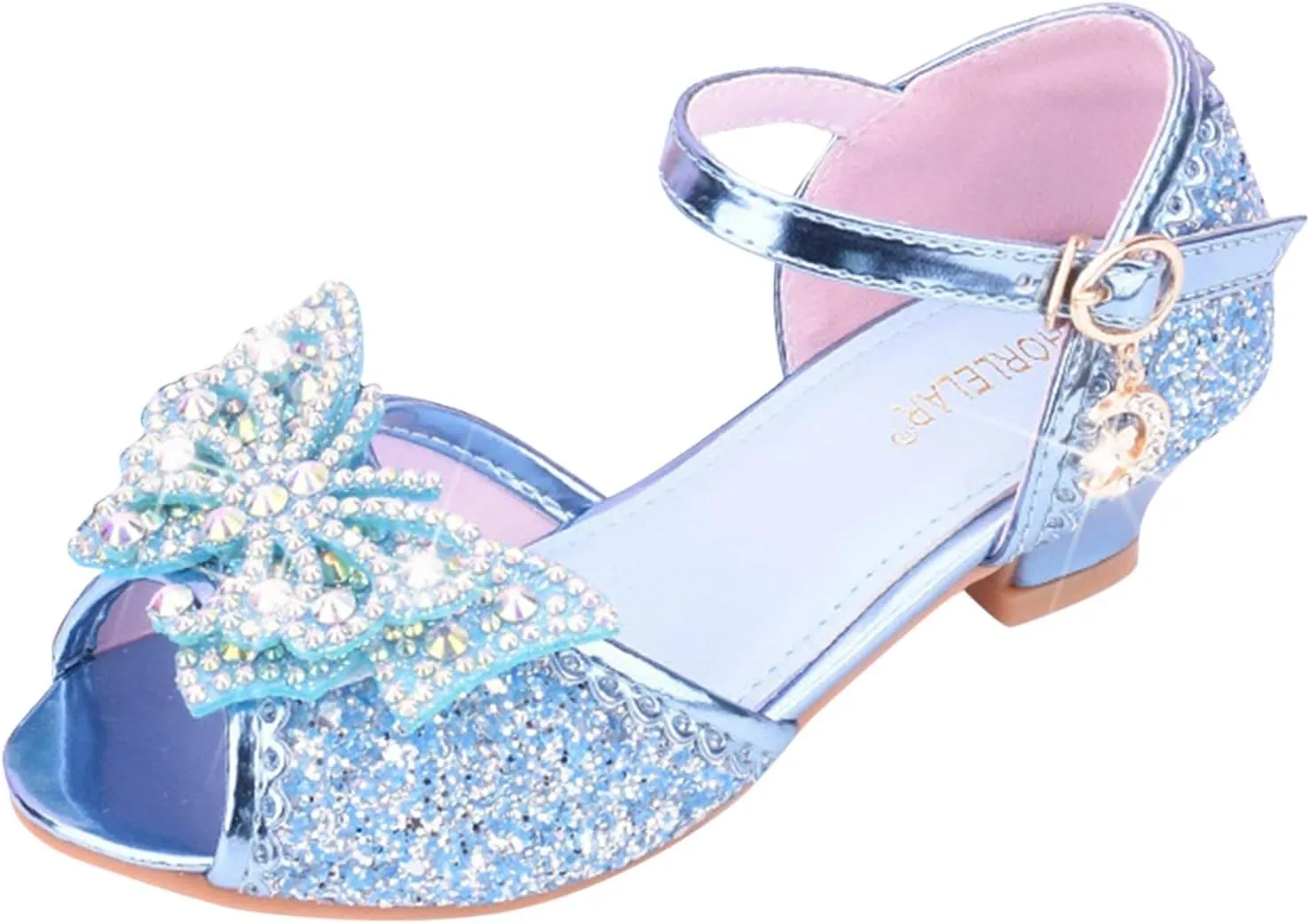 Open Front Bow Sequins Sandals for Girls Kids Princess Wedding Formal Ankle High Heel Shoes Summer Dress Dance Sandals